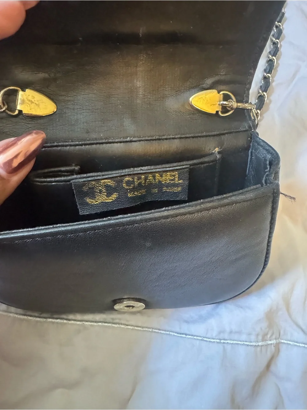 CHANEL Black Quilted CC Logo Crossbody with Chain Strap, 1980s-